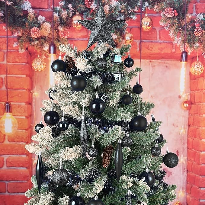 30ct Christmas Ball Ornaments, 3.15" Shatterproof Halloween Tree Decorations, Perfect Hanging Ball for Indoor/Outdoor Holiday Party Decor (Black)