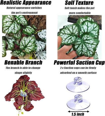 Woyrise Reptile Plants, Terrarium Hanging Plant Vines, Artificial Leaves with Suction Cup, Bearded Dragon Tank Accessories for Gecko Lizard Snake Frog Tortoise Decorations - Green Heuchera