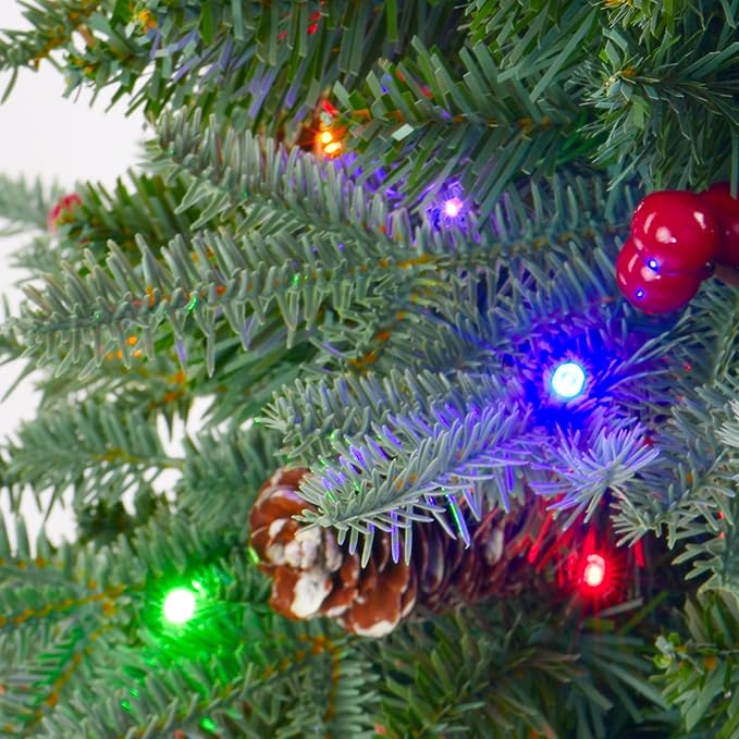 3FT Pre-lit Artificial Small Mini Christmas Tree with Warm White Multi-Color LED Lights, Remote Control and Timer, Perfect for Xmas Tabletop Decorations, Home, Kitchen, Dining Table top Blue