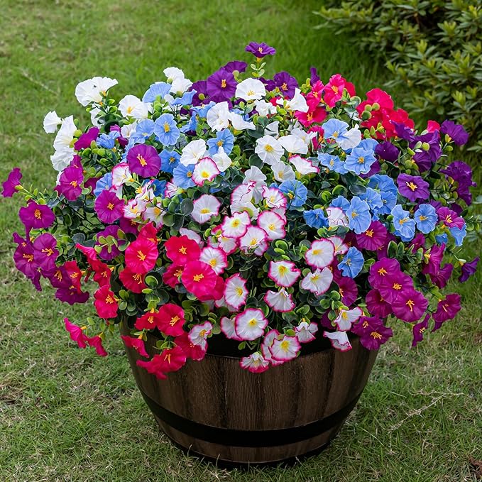 Lnoicy Artificial Flowers for Outdoor 12 Bundles Eucalyptus Fake Flowers for Planter,UV Resistant Fake Morning Glory for Home/Porch/Garden Decoration (Mix Color)