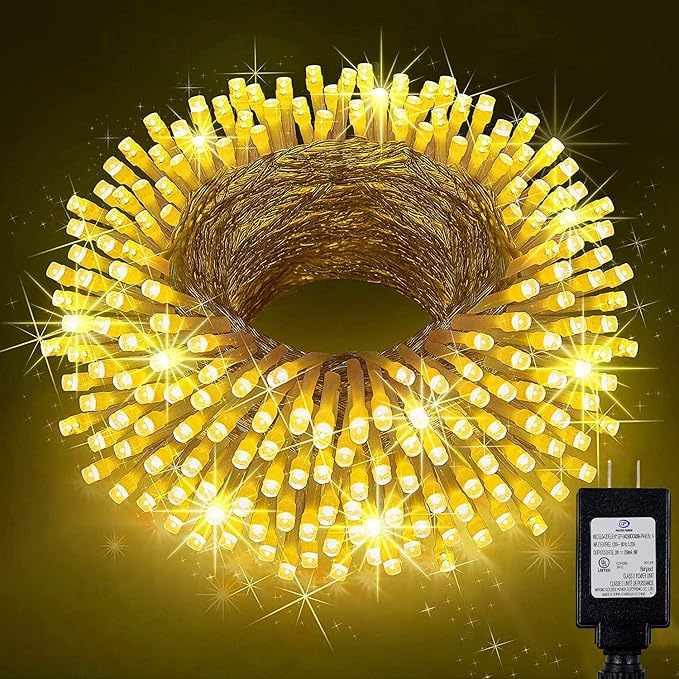 KNONEW 197FT 500 LED Christmas Lights Outdoor String Lights 8 Modes & Memory Fairy Light Plug in Waterproof LED String Lights for Xmas Yard Tree Wedding Party Holiday Decorations (Warm White)