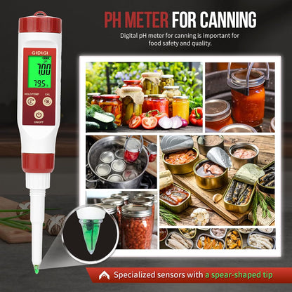 pH Meter for Food Digital pH Meter for Fermentation Hot Sauce Canning Spear Tip pH Food Tester Probe for Cheese Cooking Sourdough Bread Saliva Water Resistant Food Acidity Tester for Solid and Water