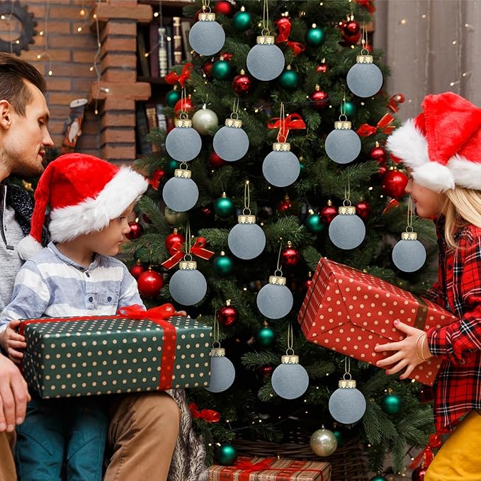 12 Pcs Velvet Christmas Balls Flocked Christmas Tree Hanging Ornaments Shatterproof Plastic Hanging Balls Decorations for Xmas Tree Party Home Holiday Decor (Dusty Blue, 3.15 inch)