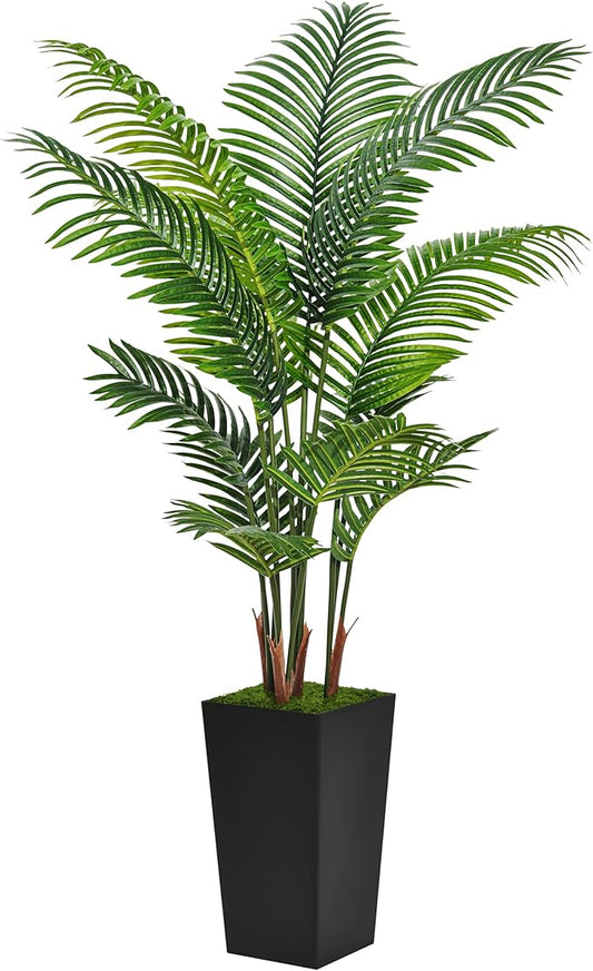 Artificial Palm Tree 5FT - Fake Tree with Black Tall Planter - Faux Tropical Areca Floor Plant in Pot - Artificial Silk Plant for Home Office Living Room Decor Indoor