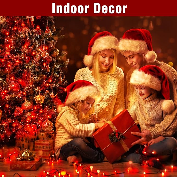 Nisocy 200 LED Red String Lights with Green Wire, Waterproof Christmas Tree Fairy Lights with 8 Modes, Indoor Outdoor Decorative Lighting for Holiday, Party, Garden, Patio(66FT)