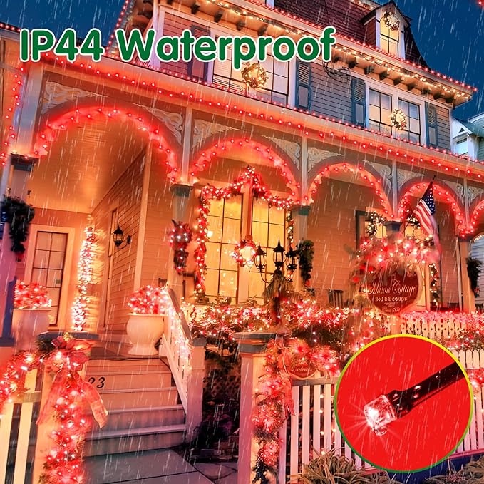 XURISEN 403FT 1000 LED Christmas Lights Outdoor Green Wire String Lights 8 Modes with Timer Memory Waterproof Fairy Light Plug in for Xmas Tree Wedding Yard Party Holiday Decorations(Red)