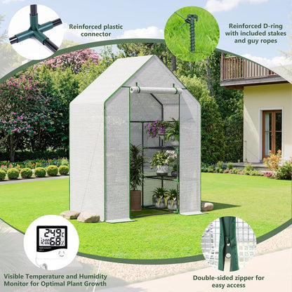 Greenhouse for Outdoors, Small Greenhouse, Walk-in Greenhouses with 3 Tiers 4 Shelves, PE Cover, Heavy Duty Plant Greenhouses for Garden and Backyard