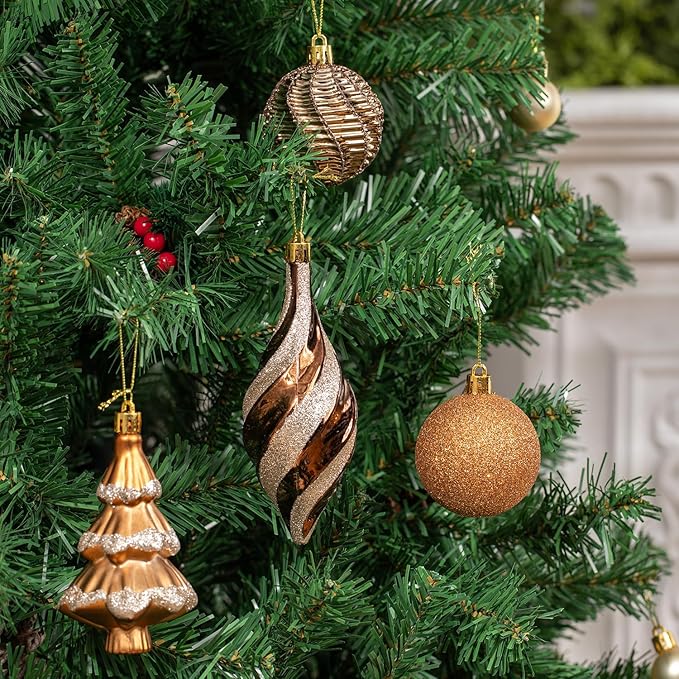 108 Pcs Christmas Ball Ornaments Set, Bronze Copper Brown Gold Shatterproof Hand-Painted Hanging Bulbs Bulk, Decoration for Fall Thanksgiving Harvest Xmas Tree Home Holiday Decor