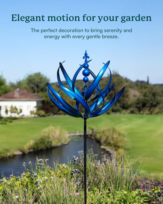 91 inch Wind Spinners Outdoor - Extra Large Outdoor Metal Wind Sculptures Spinners with Stake, Windmills for The Yard Garden, Yard Art Garden Lawn Decor - Blue (27" W x 91" H)