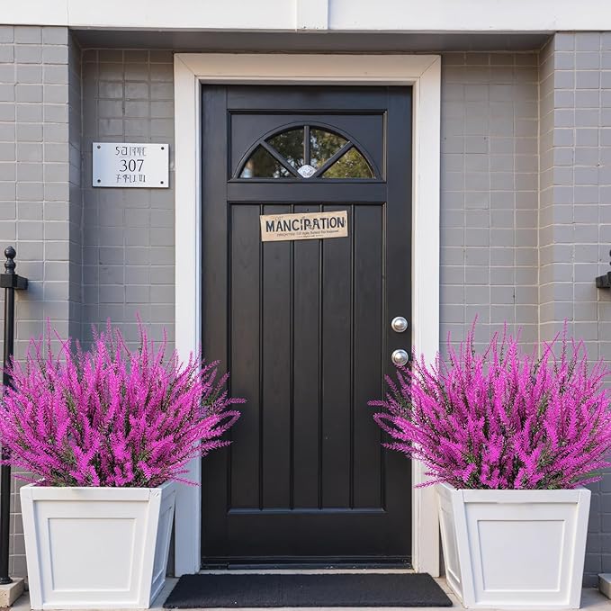 Ouddy Decor 24 Bundles Artificial Lavender Fake Flowers Faux Plastic Plants for Home Wedding Kitchen Garden Patio Window Box Office Table Centerpieces Indoor Outdoor Decor, Fuchsia