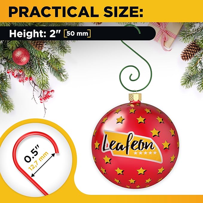 Leafeon Christmas Ornament Hooks 120 Pcs - Durable S-Shaped Ornament Hangers - Green Gold Red Ornament Hooks for Hanging Christmas Ornaments