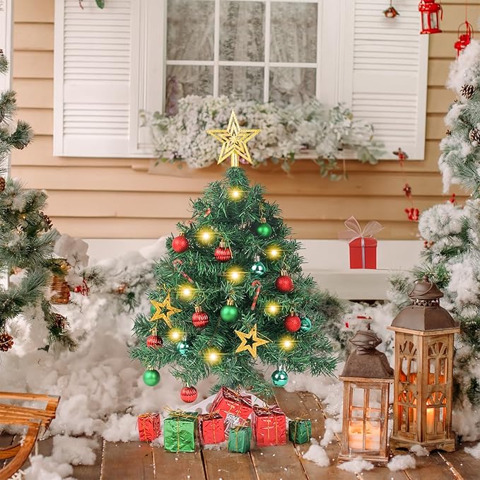 XmasExp 20in Mini Christmas Tree with Lights Green Small Christmas Tree Artificial Tabletop Xmas Decor Holiday Decoration for Home, Office, Party