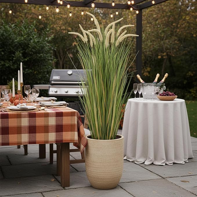 KOL Artificial 5ft Horsetail Reed Grass – 59in Tall Faux Grass Plant in Pot, Indoor Outdoor Artificial Greenery for Home, Office, Wedding & Party Decor