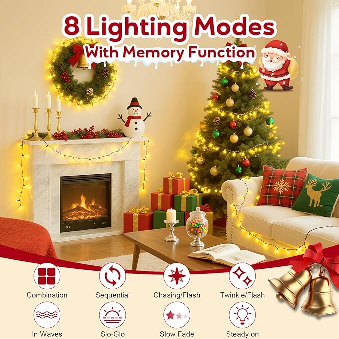 Hishine 82FT 1000LED Christmas Lights, String Lights Indoor Outdoor 8 Modes Waterproof Plug in Christmas Tree Light for Holiday, Warm White