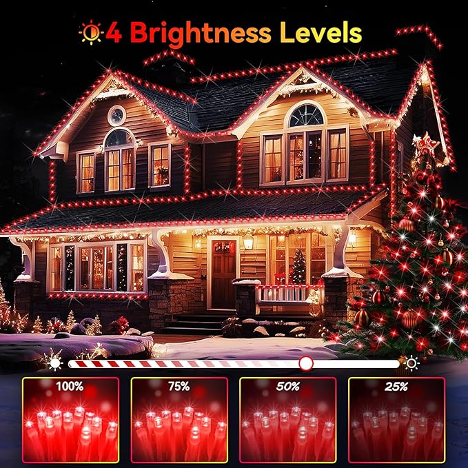 Hezbjiti 1000 LED 403 FT Christmas String Lights Outdoor, 8 Lighting Modes IP44 Waterproof Fairy Lights with Timer and Dimmable Function for Home Party Tree Decorations (Red, Clear Wire)