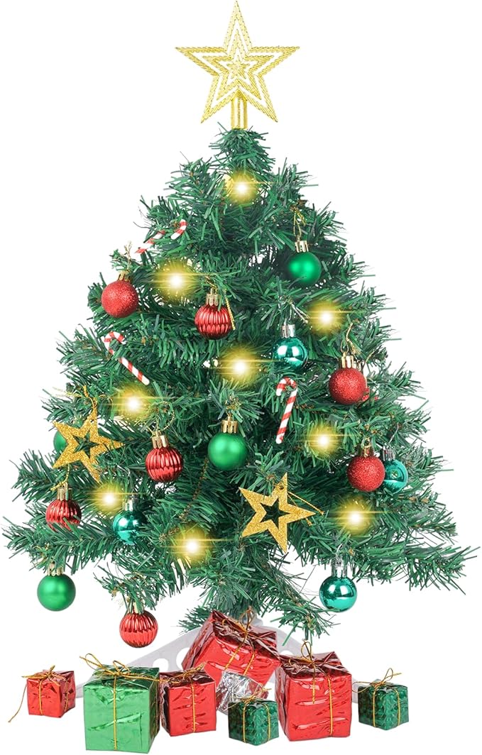 XmasExp 20in Mini Christmas Tree with Lights Green Small Christmas Tree Artificial Tabletop Xmas Decor Holiday Decoration for Home, Office, Party