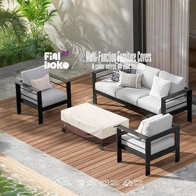 Patio Coffee Table Cover, 48"L x 28"W x 16"H Patio Rectangular Side Table Covers,100% Waterproof 600D Heavy Duty Outdoor Table Cover,Beige&Brow