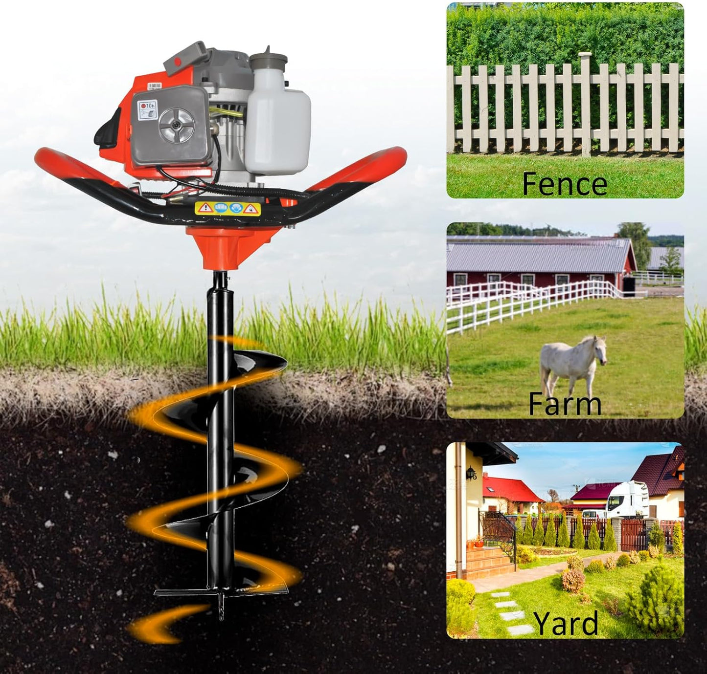 85cc 4HP Post Hole Digger Gas Powered, Gas Earth Auger/Ice Auger, with 3 Drill Bits 4"/8"/12" + 2 Extension Bar, One Man Earth Auger for Planting Fence, EPA Compliant Post Hole Auger