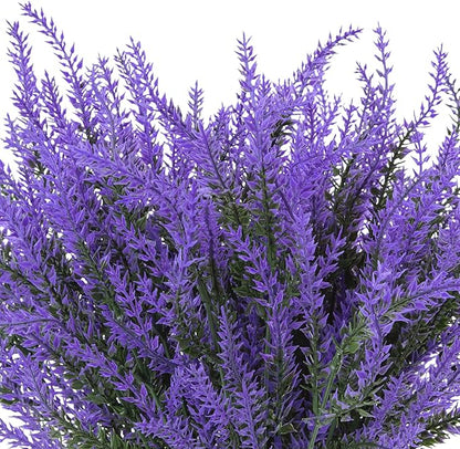 Ouddy Decor 12 Bundles Artificial Lavender Fake Flowers Faux Plastic Plants for Home Wedding Kitchen Garden Patio Window Box Office Table Centerpieces Indoor Outdoor Decor, Purple