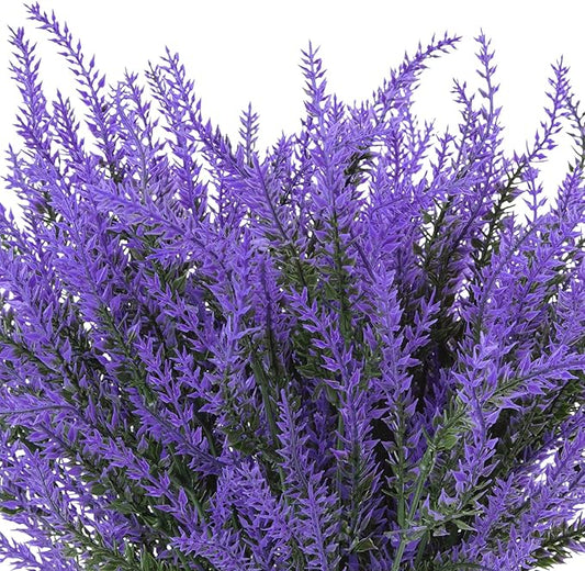 Ouddy Decor 12 Bundles Artificial Lavender Fake Flowers Faux Plastic Plants for Home Wedding Kitchen Garden Patio Window Box Office Table Centerpieces Indoor Outdoor Decor, Purple