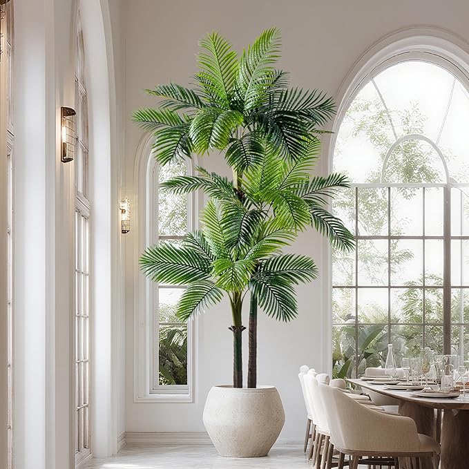 9.1FT Artificial Phoenix Palm Tree Artificial Plants Indoor Outdoor Large Faux Coconut Silk Palm Tree Tropical Fake Tree Faux Sago Palm Plant for Modern Farmhouse Yard Outside Patio Poolside