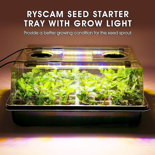 Seed Starter Tray with Grow Light, 96-Cell Seed Starter Kit, Seedling Starter Trays with Humidity Domes, Automatic Timer, Adjustable Light Indoor Gardening Plant Germination Trays