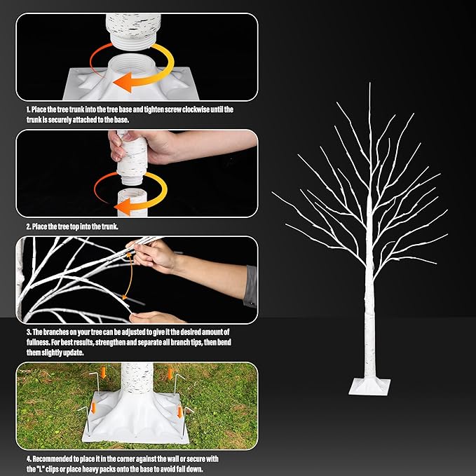 iBaycon 4FT Christmas Birch Tree Lights, Lighted Birch Tree LED Artificial Trees with 8 Modes Timer, Prelit Light Up Trees for Indoor and Outdoor Party Holiday Christmas Decorations