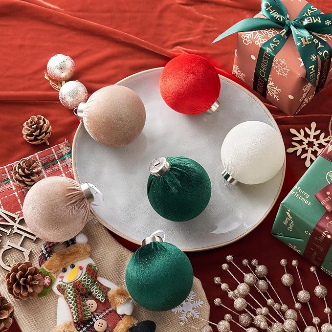 Christmas Ball Ornaments, 15 Pcs Red & Green Ornaments with Velvet, Multicolor Xmas Decorations for Christmas Tree Holiday Decor