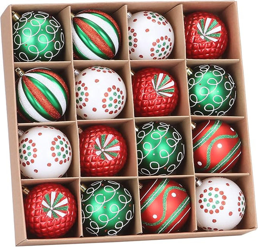 Sea Team 80mm/3.15" Delicate Contrast Color Theme Painting & Glittering Christmas Tree Pendants Decorative Hanging Christmas Baubles Balls Ornaments Set - 16 Pieces (Elf)