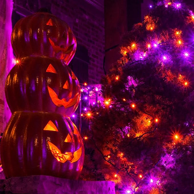 NEROSUN Halloween Mini String Lights, 2 Pack Total 100 LED 32 FT Waterproof Battery Operated Fairy Lights with 8 Modes, Halloween Decorations for Indoor Outdoor Garden Party Decor (Purple & Orange)