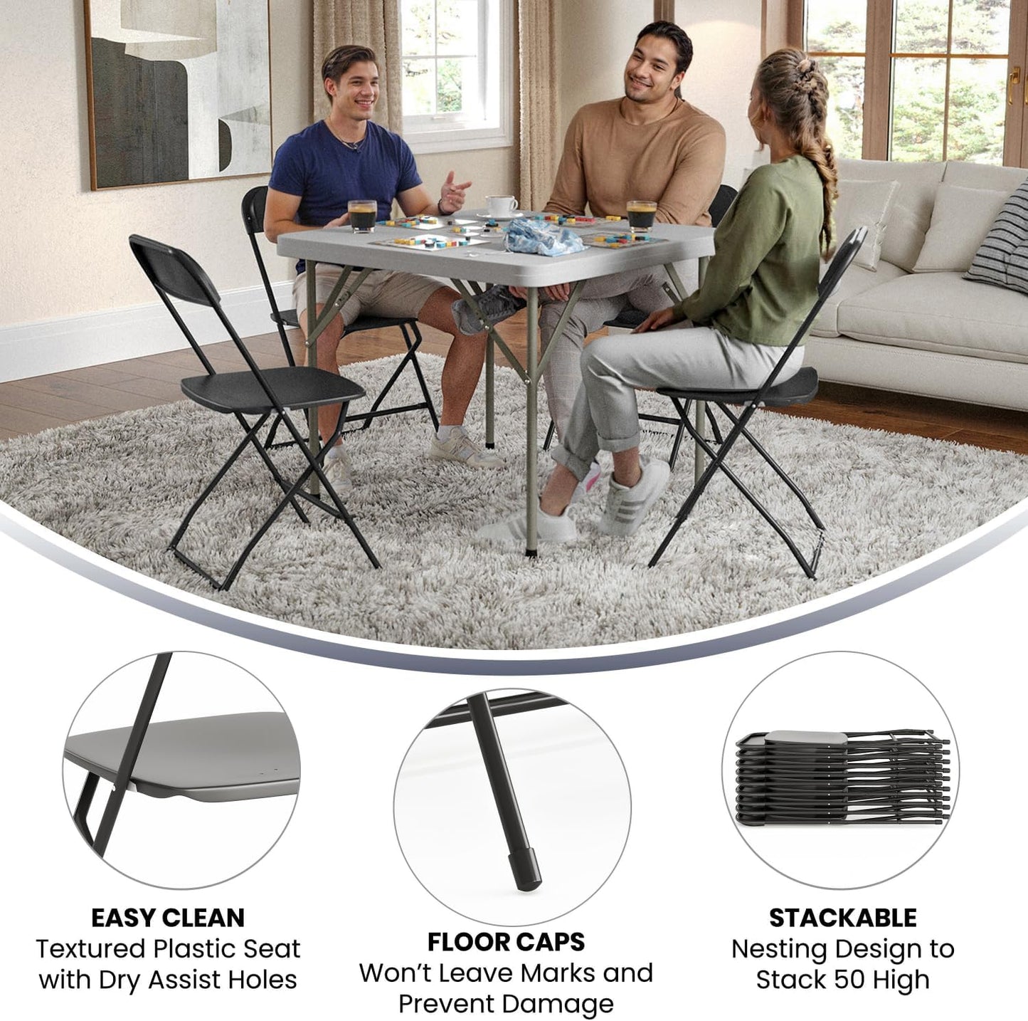 Flash Furniture Hercules Series Plastic Folding Chair - Black - 20 Pack 650LB Weight Capacity Comfortable Event Chair-Lightweight Folding Chair