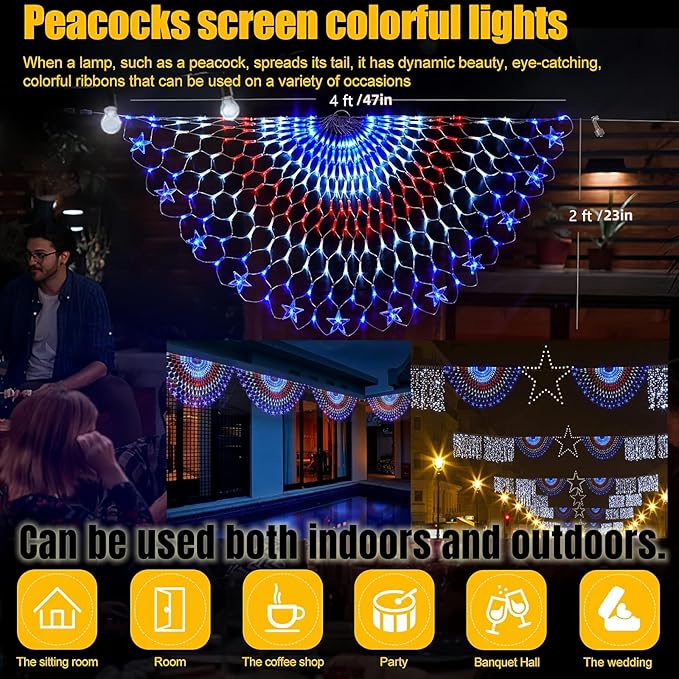 HYH American Flag LED Lights - 47in Patriotic Lights for 4th of July Decorating Indoor and Outdoor Waterproof Half Fan Flag Light for Patriotic LED Lighting Banner House, Garden,Decoration