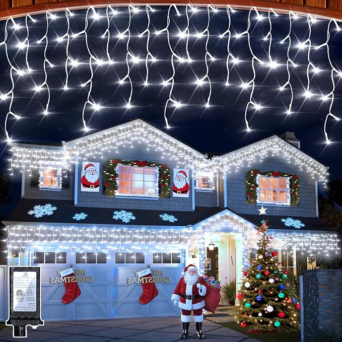 648 LED Outdoor Christmas Lights with 144 Drops, 66ft ChristmasLights with 8 Modes Timer, Christmas Twinkly Lights Waterproof for Wedding Eaves Yard Room Holiday Wedding Party Decor (Cool White)