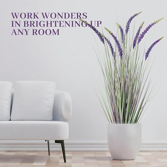 KOL 5ft Artificial Veronica Horsetail Reed Grass – 59in Tall Faux Purple Grass Plant in Pot, Indoor Outdoor Artificial Greenery for Home, Office, Patio & Wedding Décor, UV Resistant