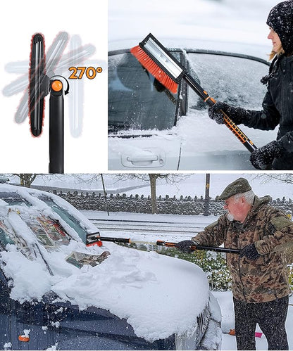 COFIT Car Snow Brush with Ice Scraper and Squeegee 3 in 1, 50" Extendable Cleaning Kit Long Handle, Windshield Snow Removal Tool Scratch Free, SUV Truck RV Window Roof Exterior Wash Supplies, Orange