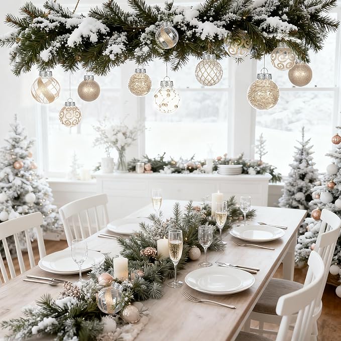 Ouddy Decor 36 Pcs Clear Christmas Ball Ornaments, 2.36" Shatterproof Champagne Plastic Christmas Ornaments Set Decorative Hanging Transparent Baubles for Xmas Tree Holiday Party Decor, Champagne