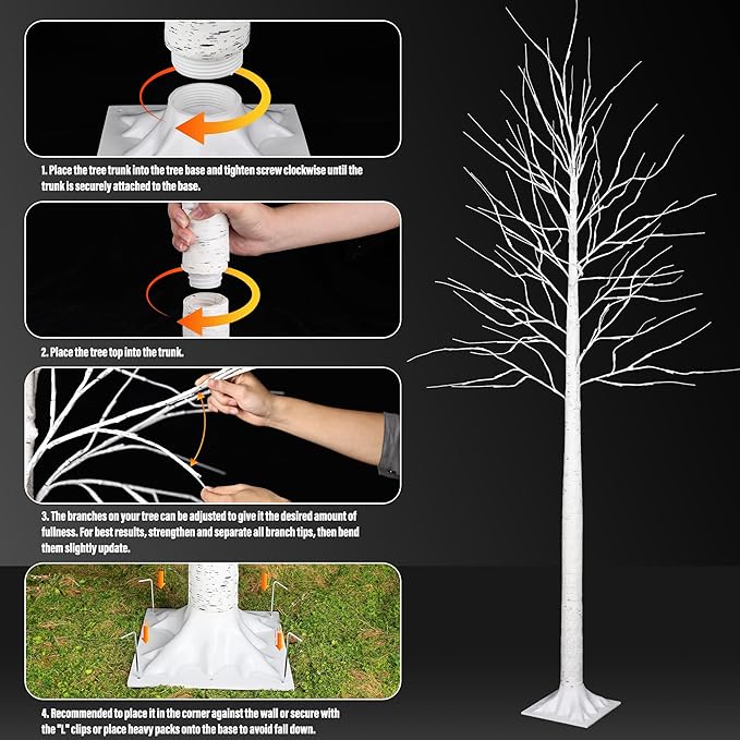 iBaycon 8FT Christmas Birch Tree Lights, Lighted Birch Tree LED Artificial Trees with 8 Modes Timer, Prelit Light Up Trees for Indoor and Outdoor Party Holiday Christmas Decorations