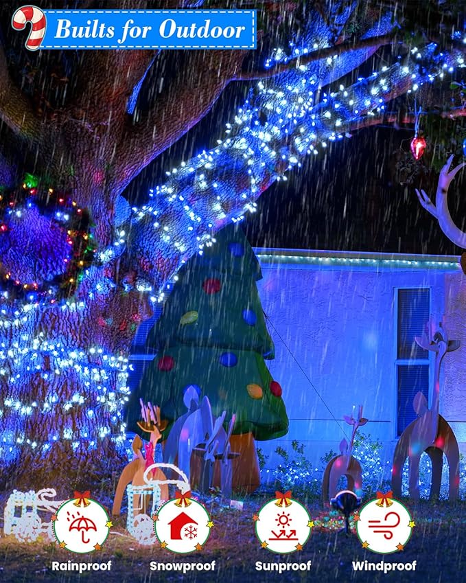 355FT 900 LED Christmas Lights, Extra Long Outdoor String Lights Waterproof, Timer & Memory, 8 Modes Dimmable Plug in Fairy Lights for Outside Tree Wedding Patry Holiday Decorations, Blue and White
