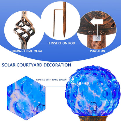 Garden Solar Lights Outdoor, Decorative LED Honeycomb Glass Ball Garden Stake, Glass and Metal Outdoor Decoration, 4 x 31 Inch (Dark Blue)
