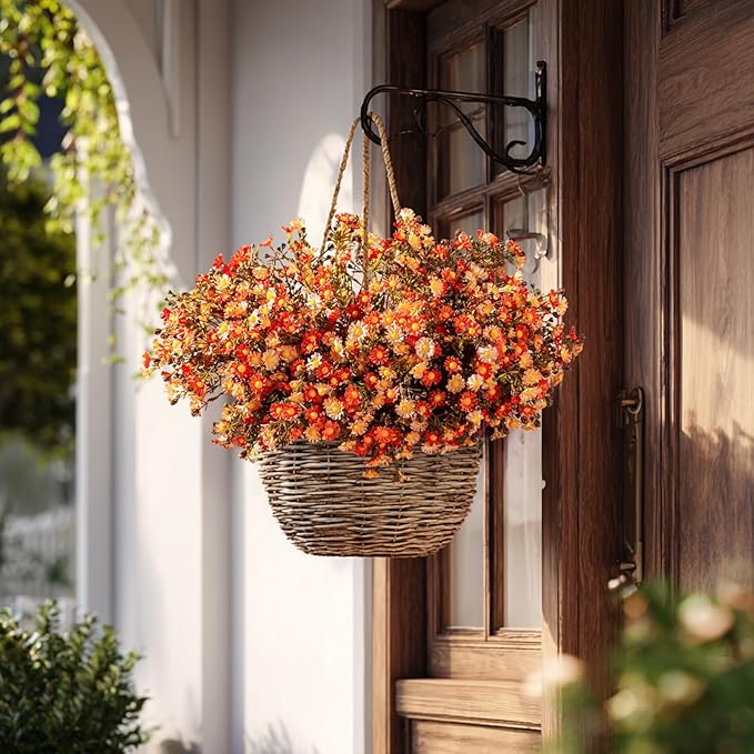 Artificial Daisy Flowers for Outdoor 16 Bundles Faux Daisy Flower UV Resistant No Fade Floral for Home Indoor Outside Garden Porch Window Box Balcony Yard Porch Fall Decor (Orange)