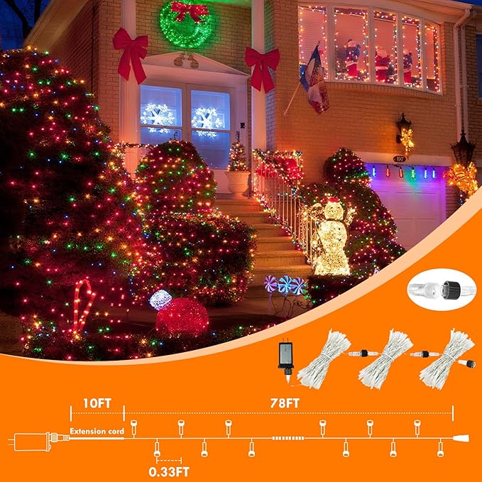 88FT 240LED Connectable String Lights Indoor Outdoor Clear Wire, Warm White⇋Multicolor Christmas String Lights, Plug in Twinkle Fairy Light With Timer For Wedding Patio Tree Yard Christmas Decorations