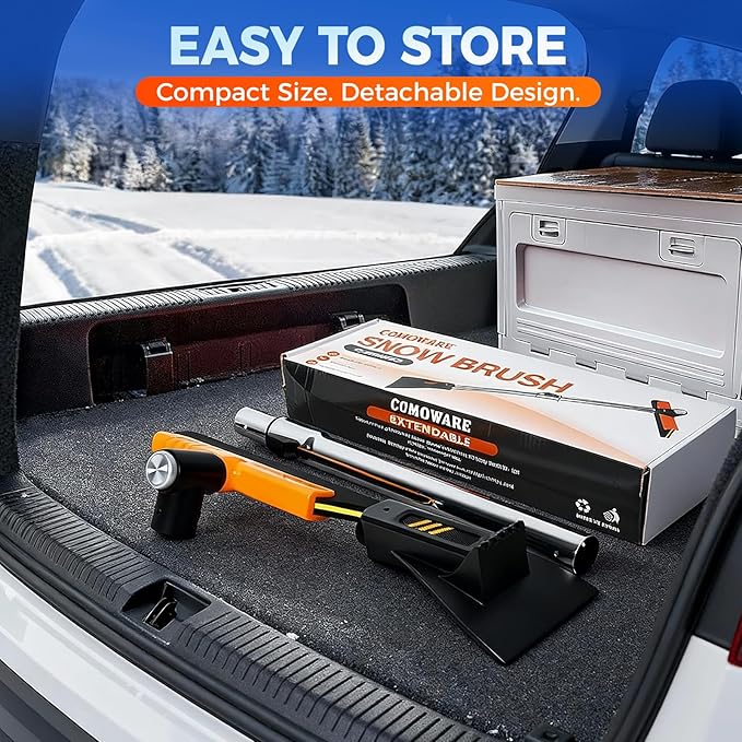 COMOWARE Telescoping 2-in-1 Snow Broom & Ice Scraper for Windshield, 32.5 in No-Scratch Snow Brush with Foam Head, Snow Remover Tool for SUV/Truck, Windows, Roof