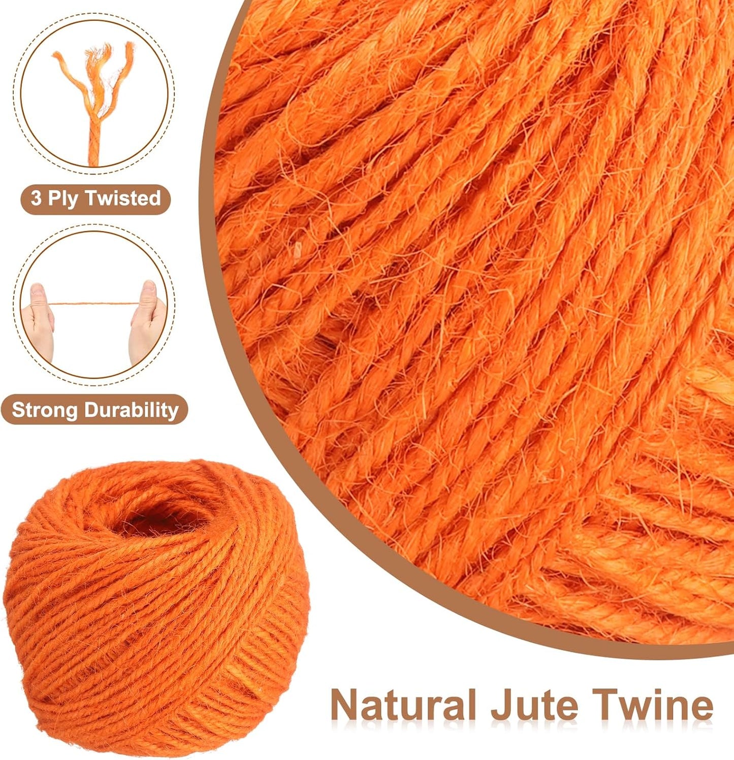 uxcell 164 Feet Natural Jute Twine String,2mm Thin Garden Twine Rope Colored Plant String Cord for DIY Art Crafts Gift Wrapping Decoration Packing Gardening Plant Hanger,Orange