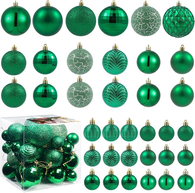 LANGXUN 36pcs Emerald Green Christmas Tree Decorations Balls, Bolas De Navidad, 2025 Christmas Decor, Indoor Outdoor Shatterproof Christmas Ornaments, Xmars Party Wedding Suppiles
