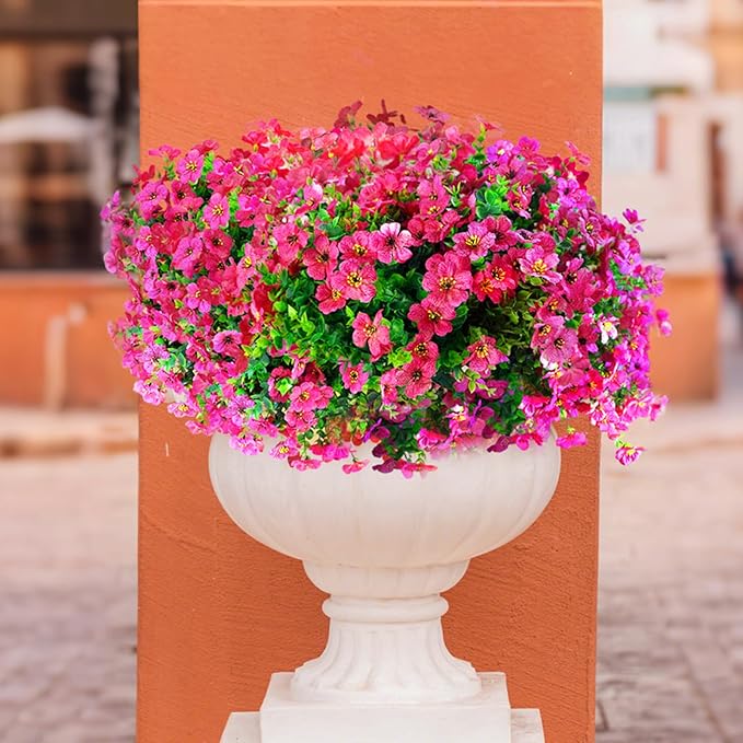 Artificial Fake Plants Flowers for Outdoor Outside Summer Decoration,16 Bundles No Fade UV Resistant Realistic Plastic Faux Silk Fake Daisy Plants for Outside Garden Home Planter Porch Patio Yard