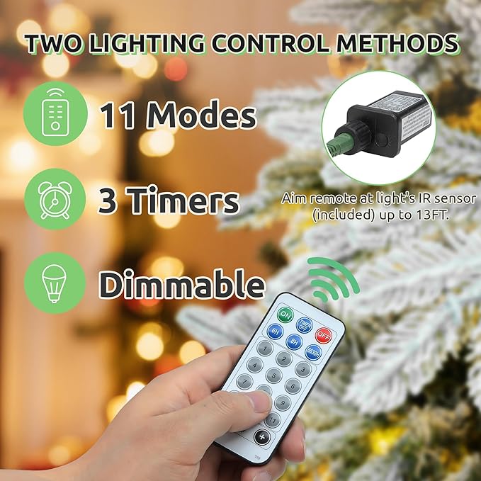 GOOBED 7.5 ft Prelit Snow Flocked Christmas Tree, Layered Spruce Christmas Tree w/ 1010 Thickened Branch Tips, 450 Lights and Remote for Home, Office, Restaurant & Commercial Events, White Flocked