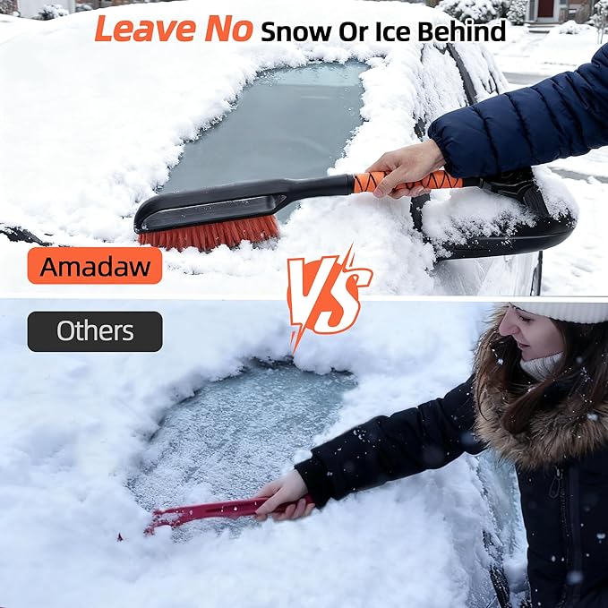 27" 2-in-1 Snow Brush and Ice Scrapers for Car Windshield [Military-Grade Rugged Durability] Removable for Easy Storage, Suitable for Sedans, SUVs and Trucks（Orange）