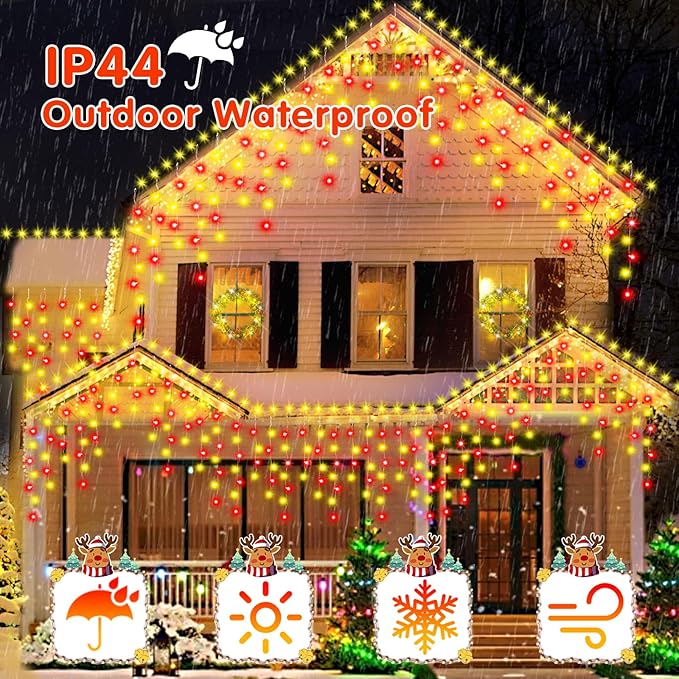 164FT Christmas Lights Outdoor, 1600 LED Outdoor String Lights Waterproof Plug in with 8 Modes & Timer, Christmas String Lights for Tree Party, Garden, Holiday Decorations（Red+Warm White）