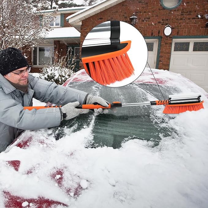 3in1 Snow Brush and Ice Scraper for Car Windshield,58'' Extendable Heavy Duty Snow Broom Vehicle Snow Removal Tool for Car SUV Trucks (58 inch)