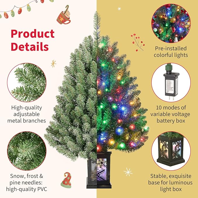3FT Small Christmas Tree, Artificial Christmas Tree with 100 Lights & Lighting Base, Prelit Mini Tree for Christmas Decor,Tabletop Christmas Tree, 10 Modes Lighting Control, Timer Operated Operated